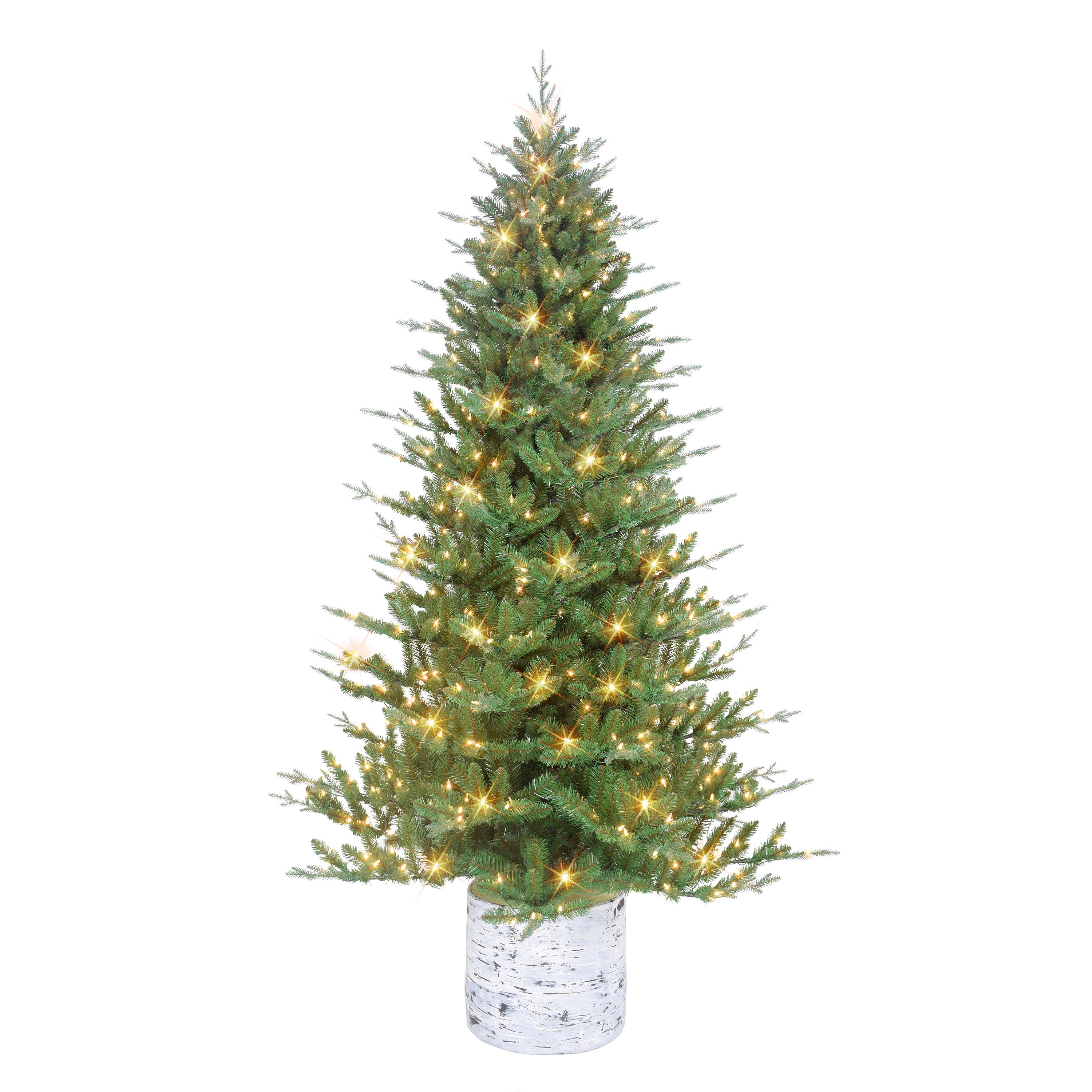 6.5 ft Pre-lit Potted Tree 1186 Tips 350 UL Listed Clear Lights Birch wood-look base 1824A-ST65C350